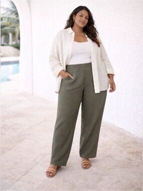 NEW J. Jill Size 4X Love Linen Ankle Pants English Moss 100% Linen